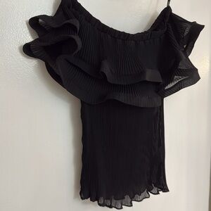 MOVING SALE - NEW Off the Shoulder Ruffle Lettuce hem black top